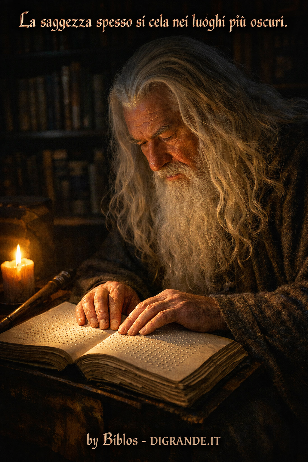 &nbsp;Gandalf assorto a leggere un libro in braille