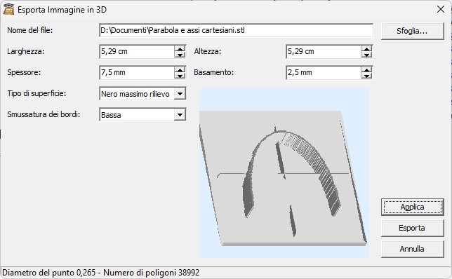 &nbsp;Esportazione del grafico in oggetto 3D