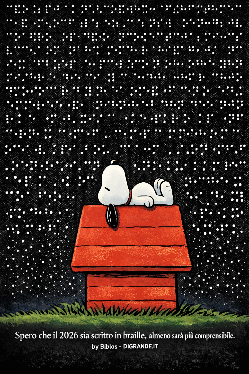&nbsp;Meme con Snoopy che contempla un cielo in braille