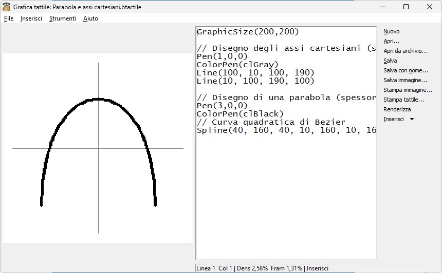 &nbsp;Grafica tattile, assi cartesiani e parabola 2D