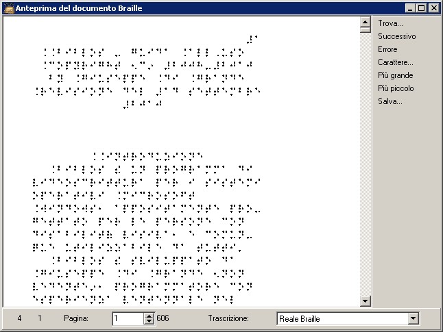  La finestra di anteprima della stampa braille